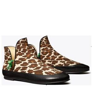 Tory Burch Womens Logo Toggle Ankle Booties Leopard Contemporary Chic Designer